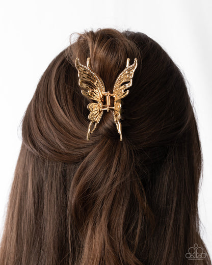 Flutter Following - gold - Paparazzi hair clip