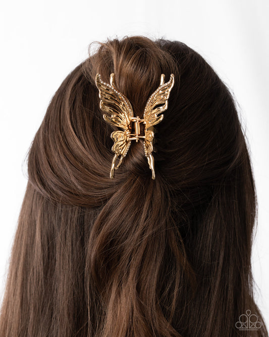 Flutter Following - gold - Paparazzi hair clip