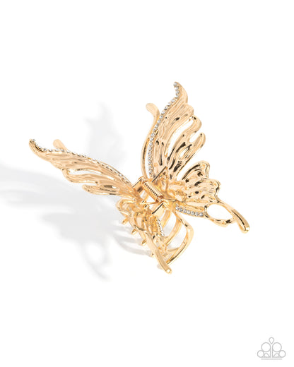 Flutter Following - gold - Paparazzi hair clip