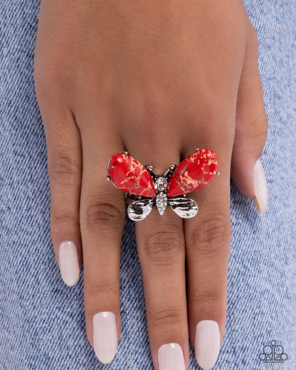 Fluttering Fantasia - red - Paparazzi ring