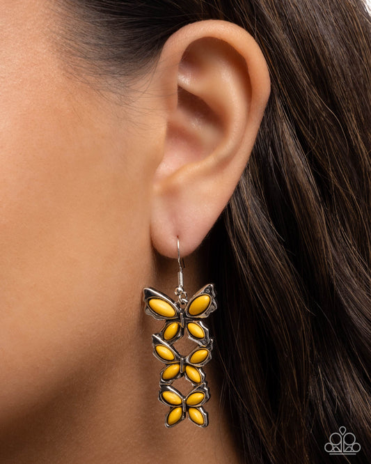 Fluttering Fantasy - yellow - Paparazzi earrings