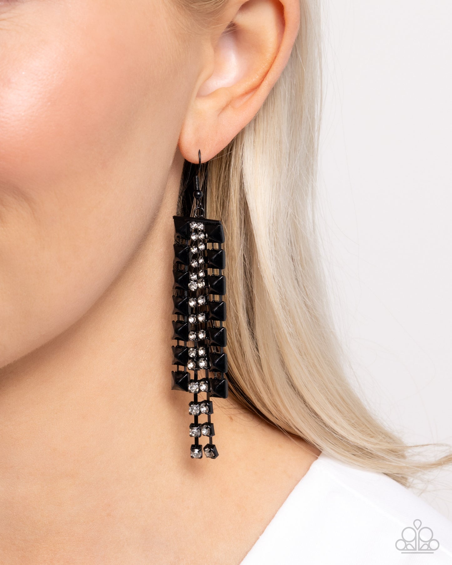 Forceful Fringe - black - Paparazzi earrings