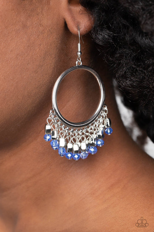 Fringe Fanfare - blue - Paparazzi earrings
