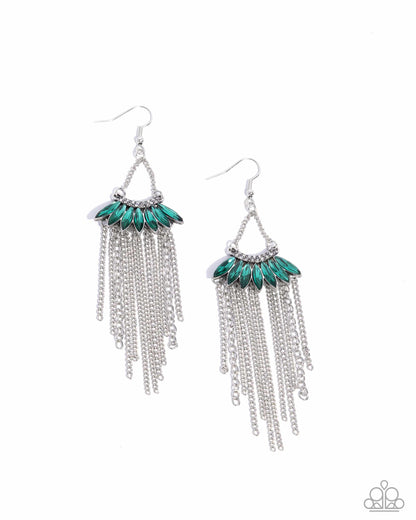 Fringe Feature - green - Paparazzi earrings