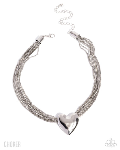 Gathered Galentine - silver - Paparazzi necklace