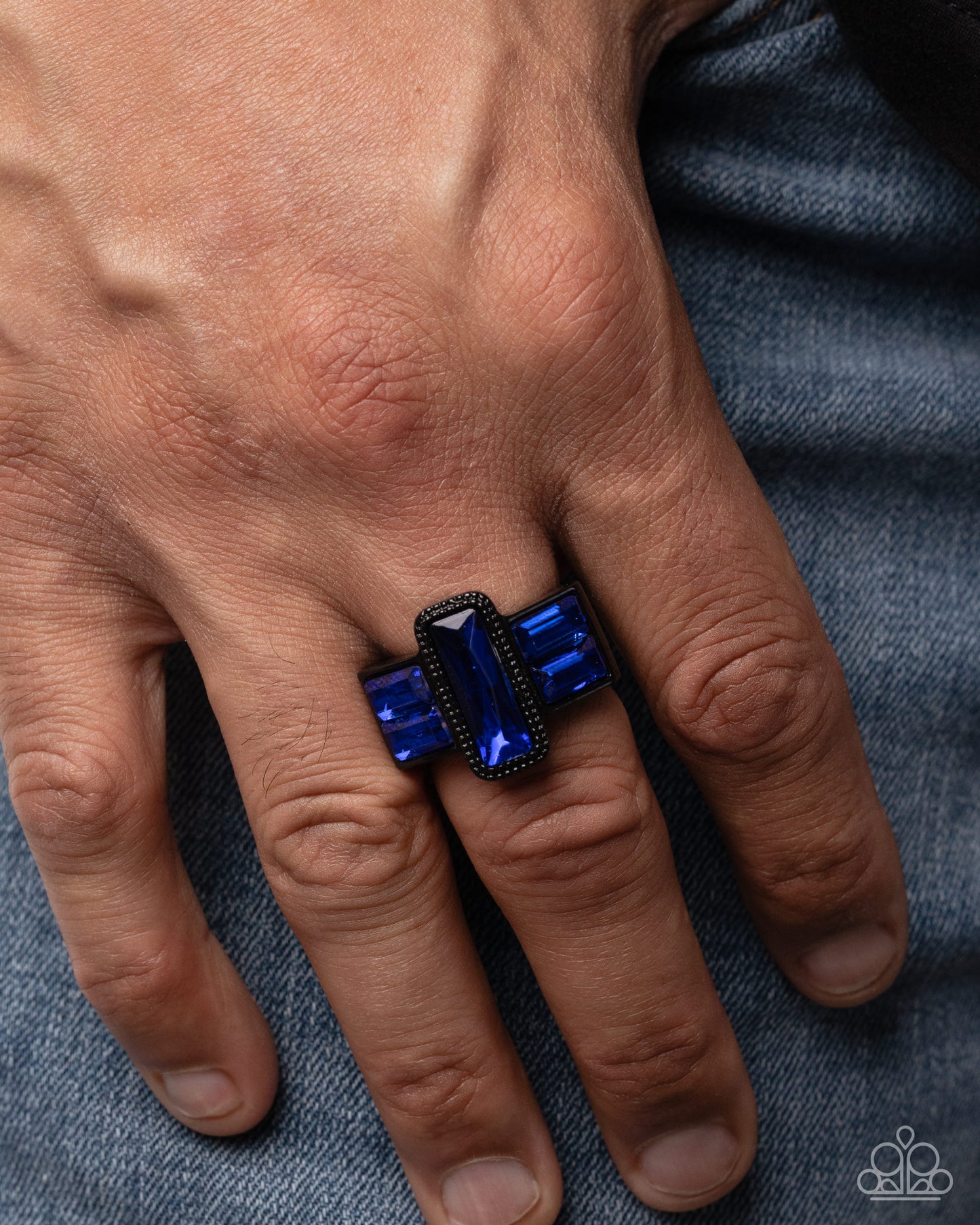 Geometric Grunge - blue - Paparazzi MENS ring