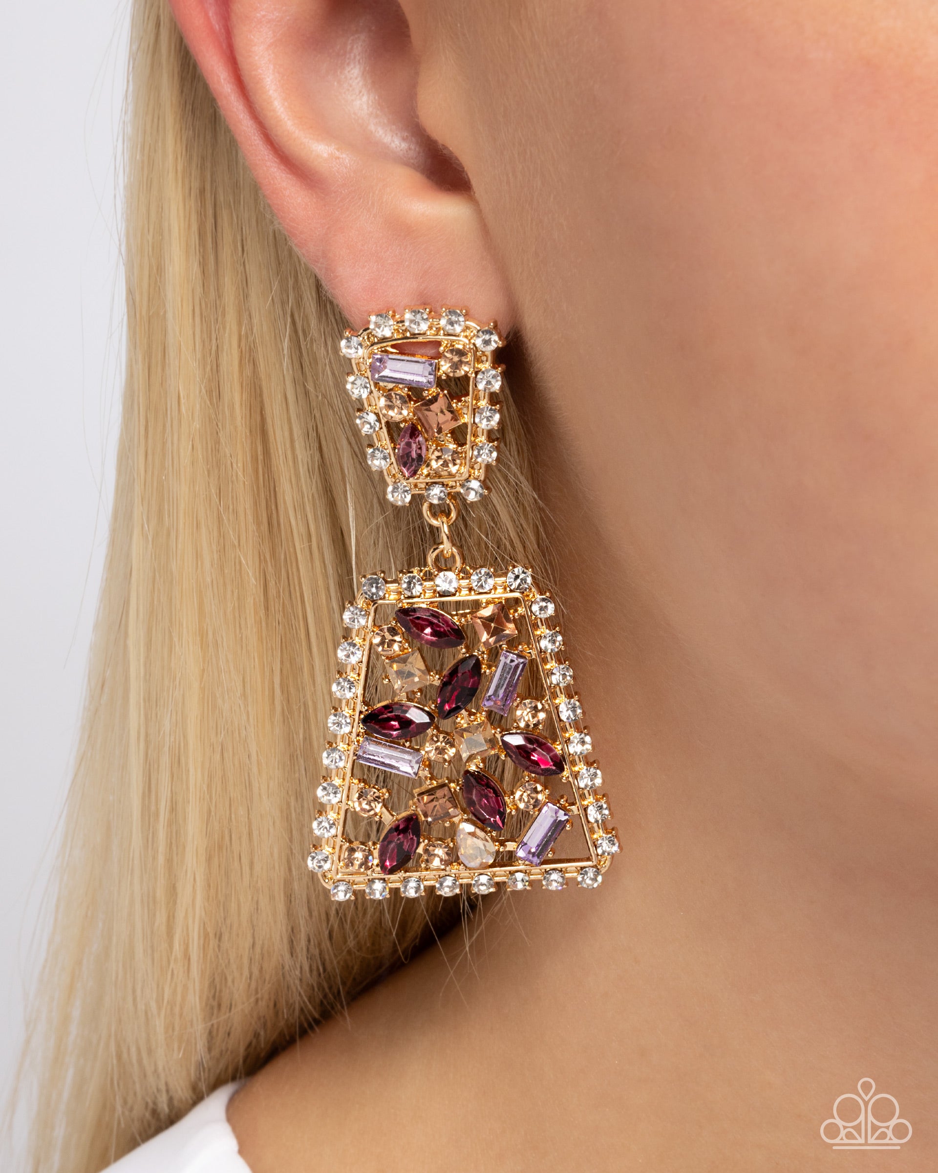 Peach & 2024 Lilac Rhinestone Drop Earrings