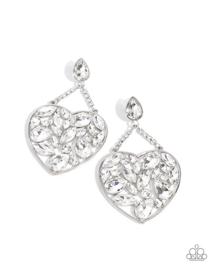 Glittery Gait - white - Paparazzi earrings