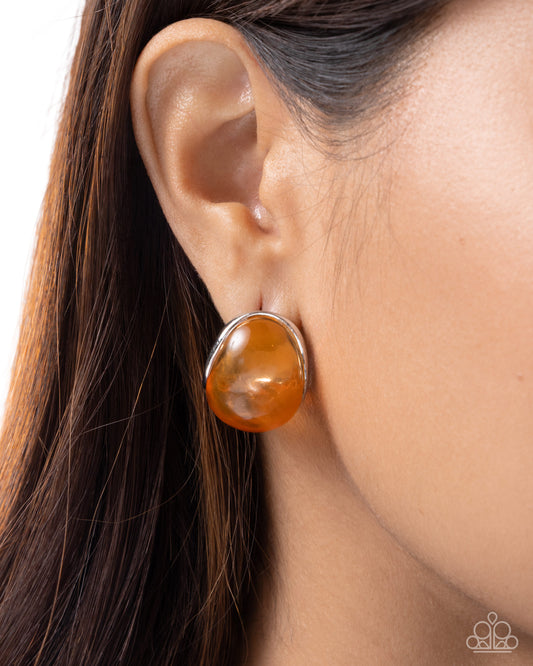 Glossy Gauge - orange - Paparazzi earrings