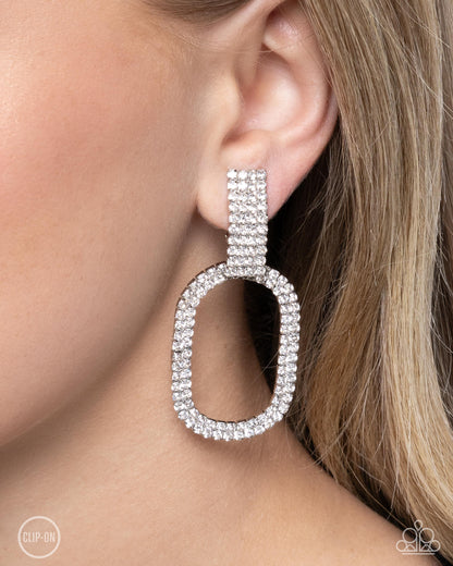 Guarded Glitz - white - Paparazzi CLIP ON earrings