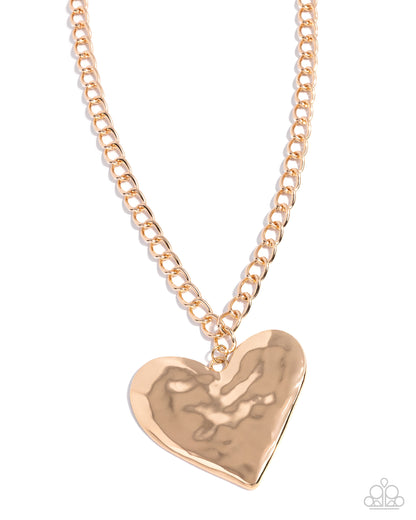 Hammered Heartthrob - gold - Paparazzi necklace