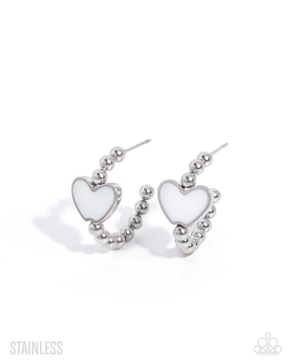 Heartfelt Hierarchy - white - Paparazzi earrings