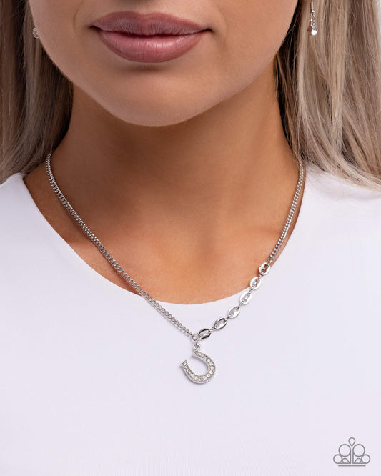 Horseshoe Headline - white - Paparazzi necklace