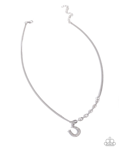 Horseshoe Headline - white - Paparazzi necklace