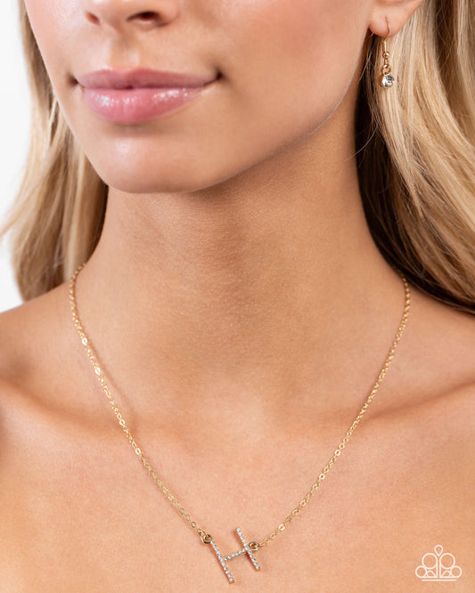 INITIALLY Yours - H - gold - Paparazzi necklace
