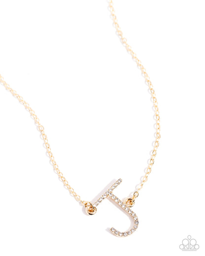 INITIALLY Yours - J - gold - Paparazzi necklace