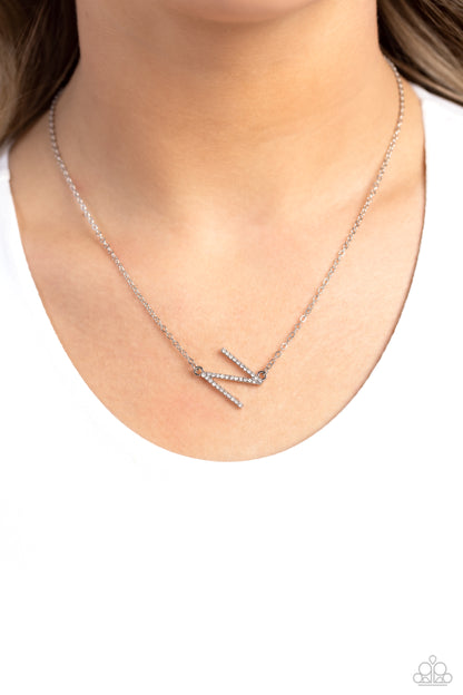 INITIALLY Yours - N - white - Paparazzi necklace