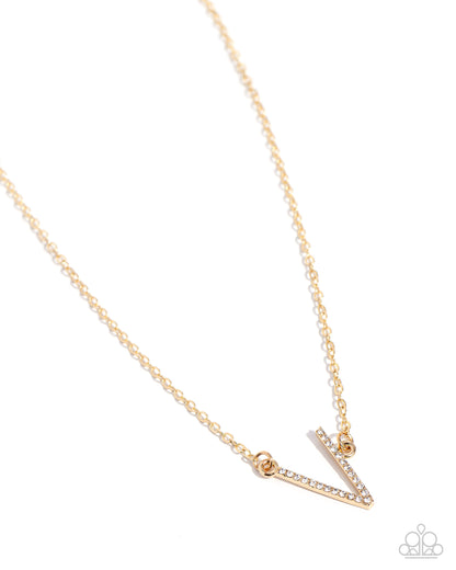 INITIALLY Yours - V - gold - Paparazzi necklace