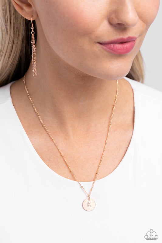 Initial Elegance - rose gold - E - Paparazzi necklace