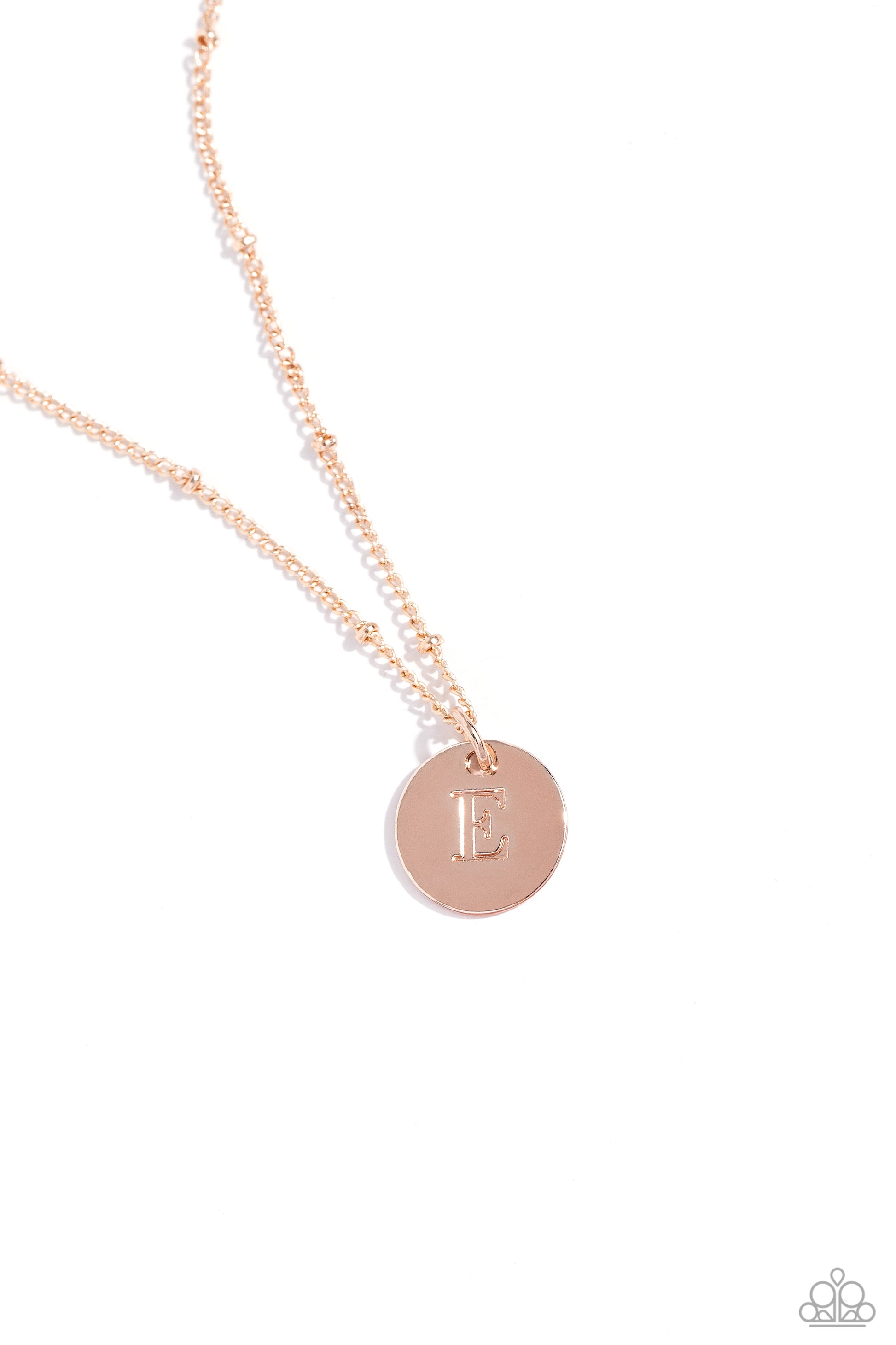 Initial Elegance - rose gold - E - Paparazzi necklace