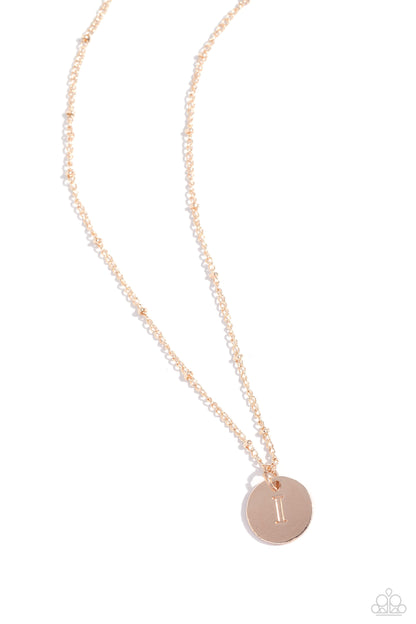 Initial Elegance - rose gold - I - Paparazzi necklace
