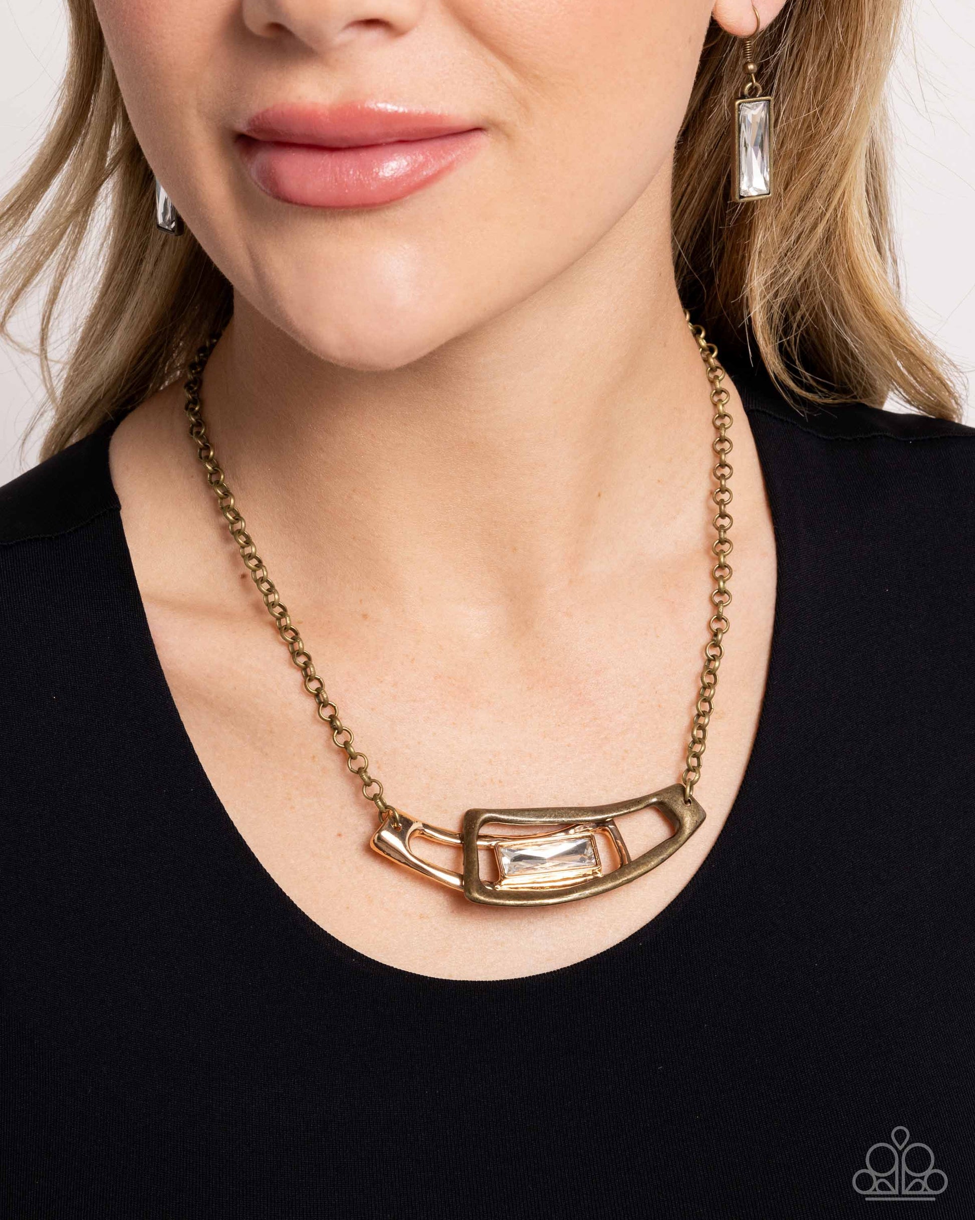 Interlocked Improv - brass - Paparazzi necklace