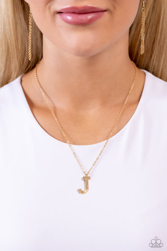 Leave Your Initials - gold - J - Paparazzi necklace
