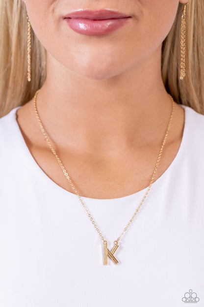 Leave Your Initials - gold - K - Paparazzi necklace