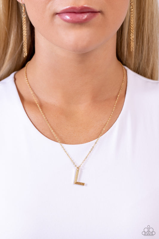 Leave Your Initials - gold - L - Paparazzi necklace