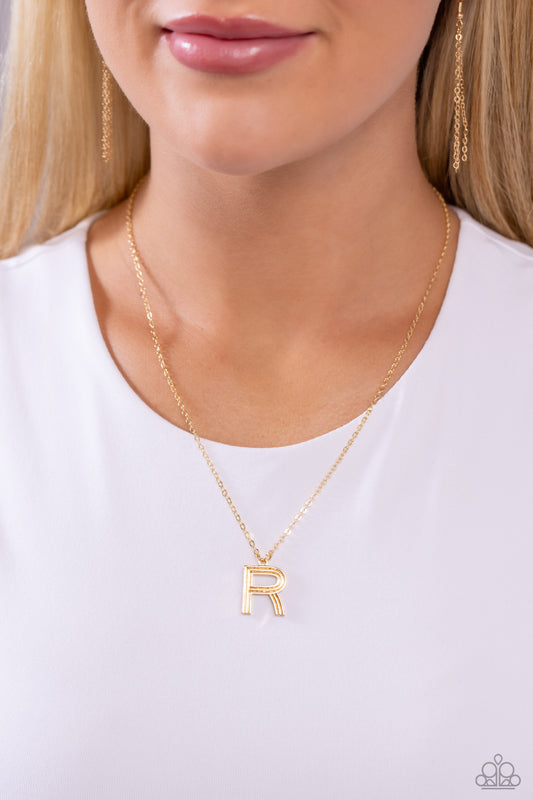 Leave Your Initials - gold - R - Paparazzi necklace