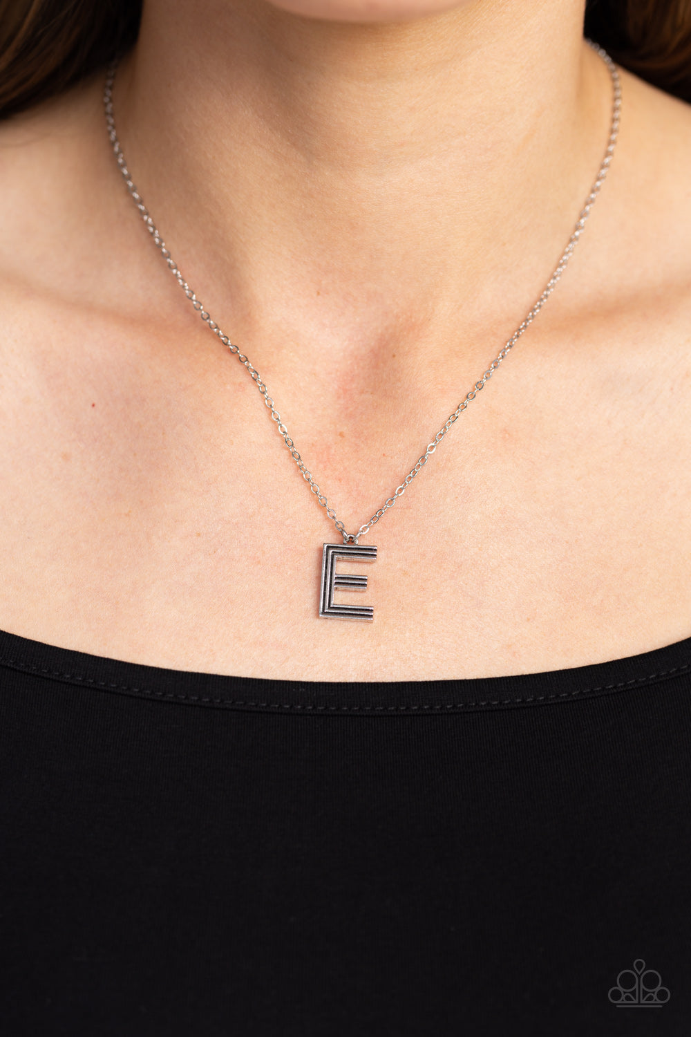 Leave Your Initials - silver - E - Paparazzi necklace
