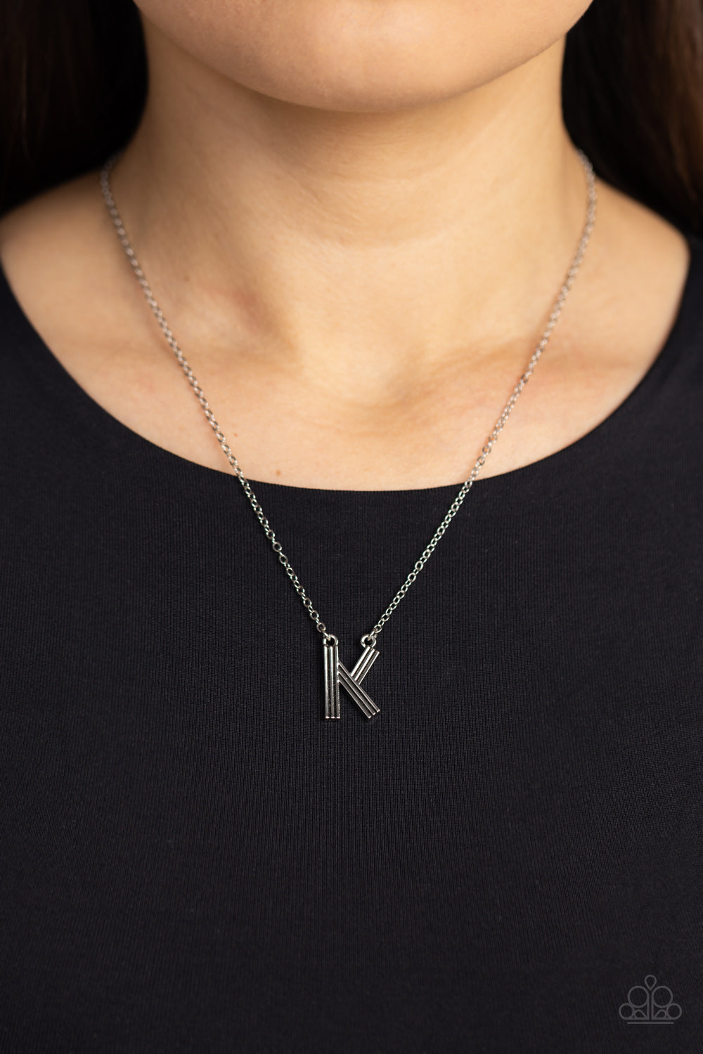 Leave Your Initials - silver - K - Paparazzi necklace