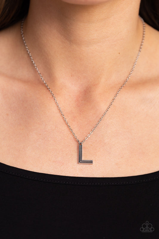 Leave Your Initials - silver - L - Paparazzi necklace