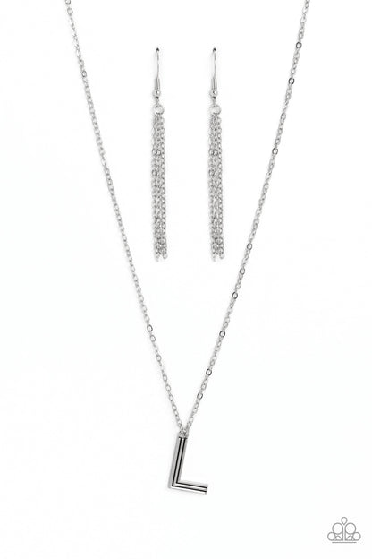 Leave Your Initials - silver - L - Paparazzi necklace
