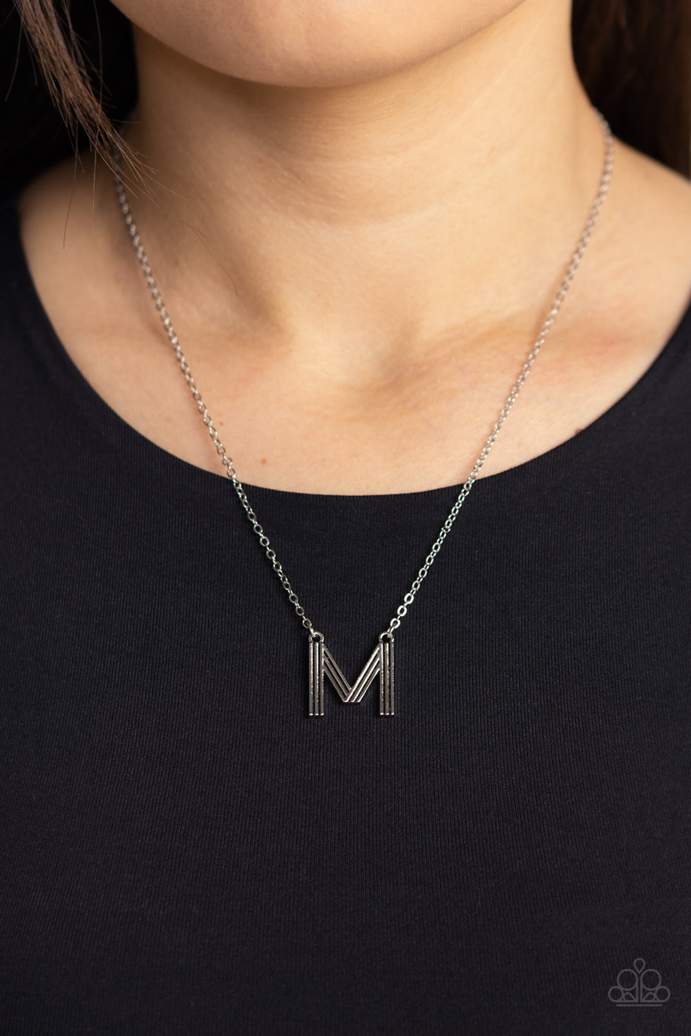Leave Your Initials - silver - M - Paparazzi necklace