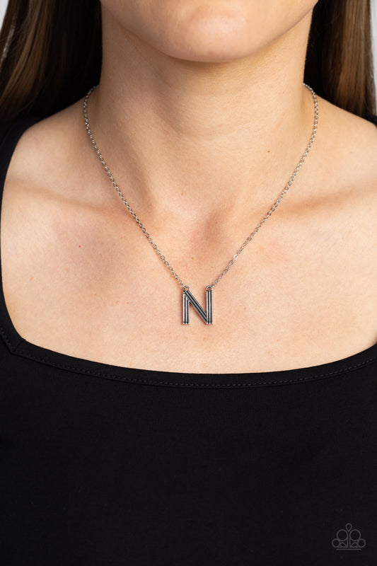 Leave Your Initials - silver - N - Paparazzi necklace