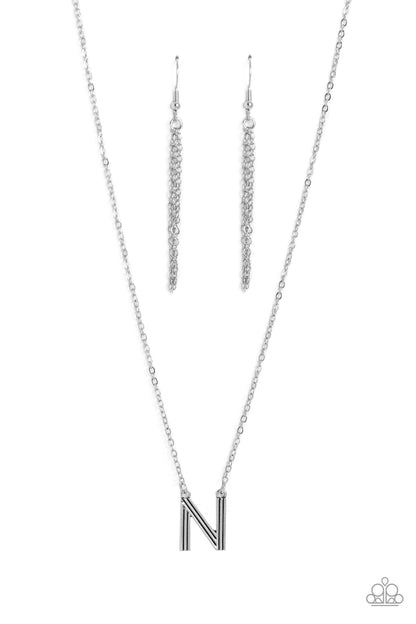 Leave Your Initials - silver - N - Paparazzi necklace
