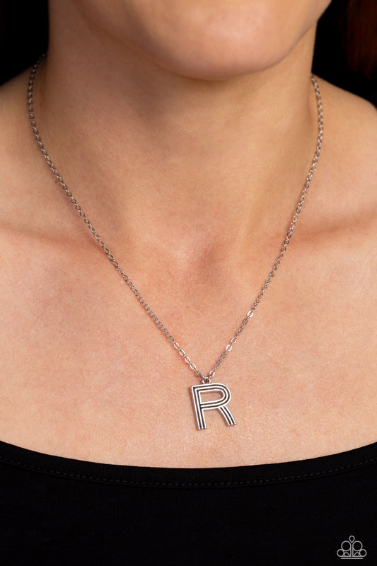 Leave Your Initials - silver - R - Paparazzi necklace