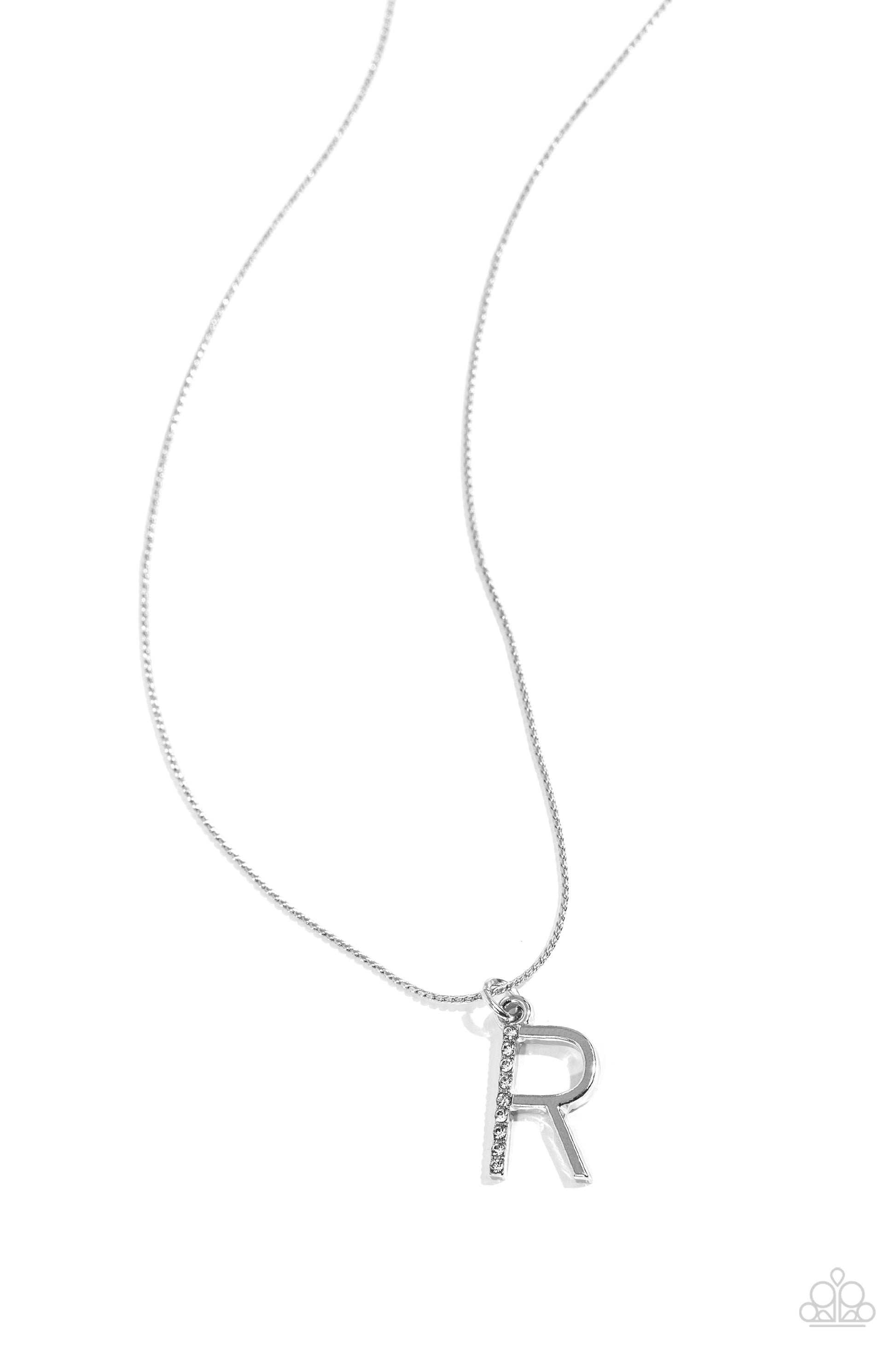 Letter of the Law - white - R - Paparazzi necklace