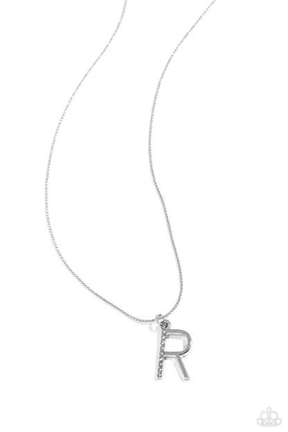Letter of the Law - white - R - Paparazzi necklace