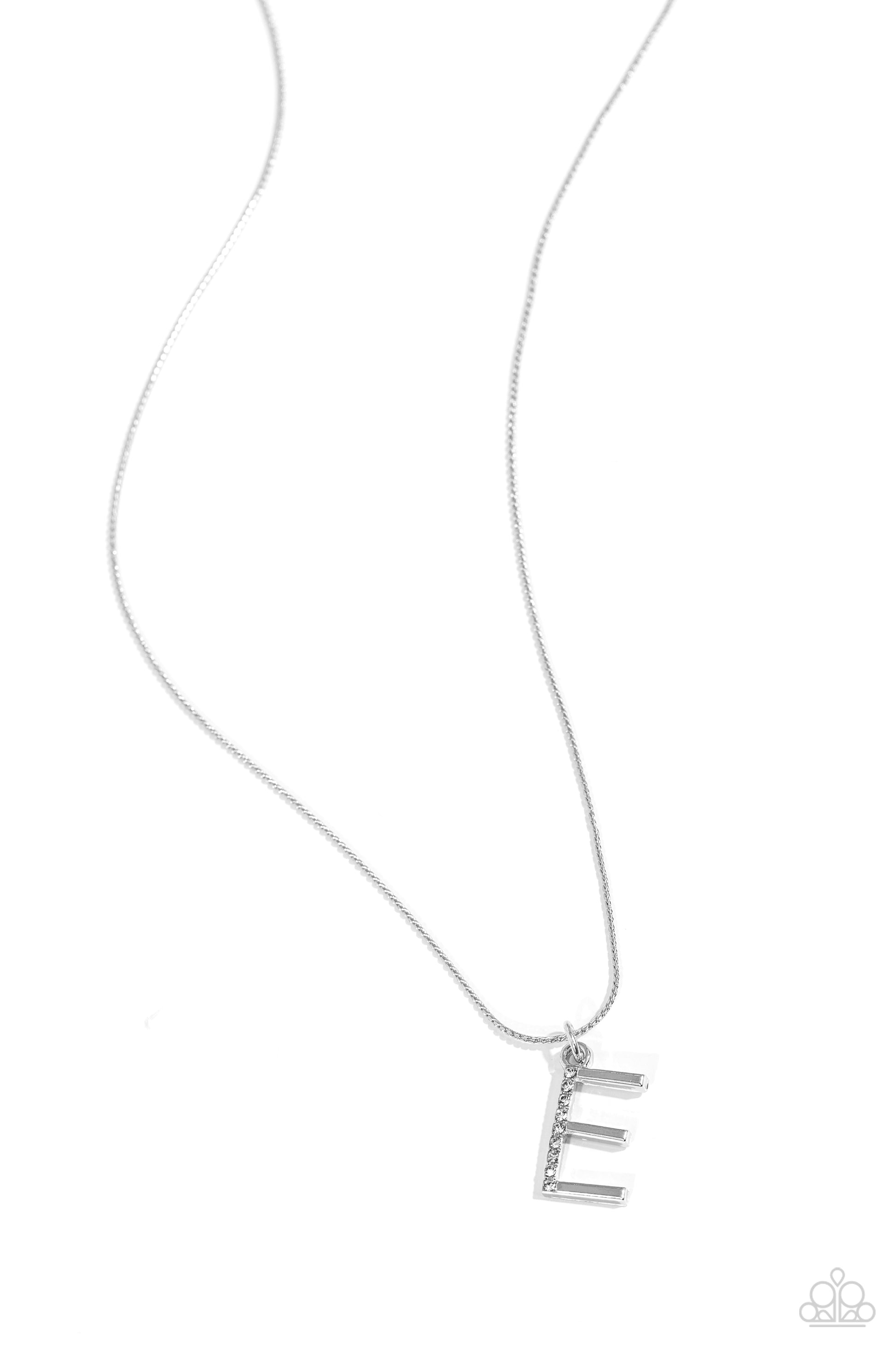 Letter of the Law - white - E - Paparazzi necklace