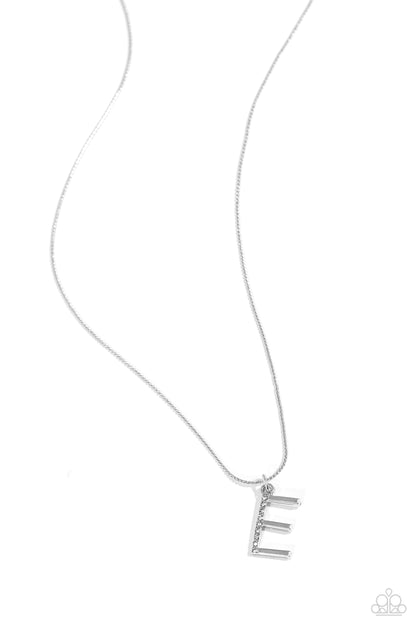 Letter of the Law - white - E - Paparazzi necklace