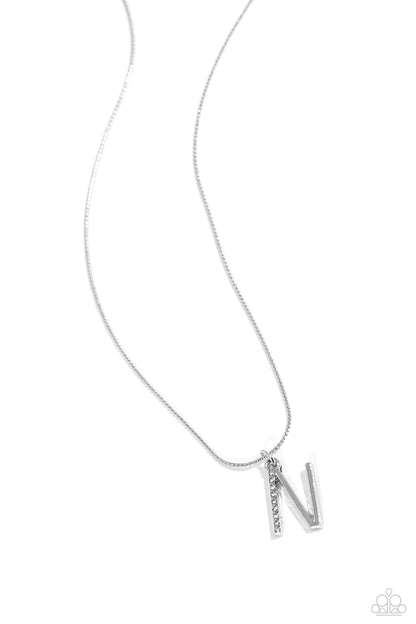 Letter of the Law - white - N - Paparazzi necklace