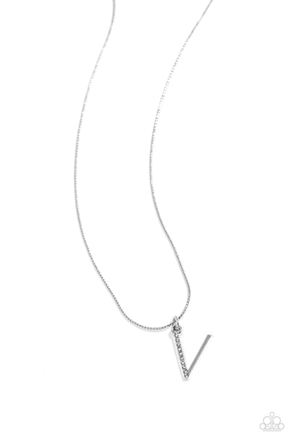 Letter of the Law - white - V - Paparazzi necklace