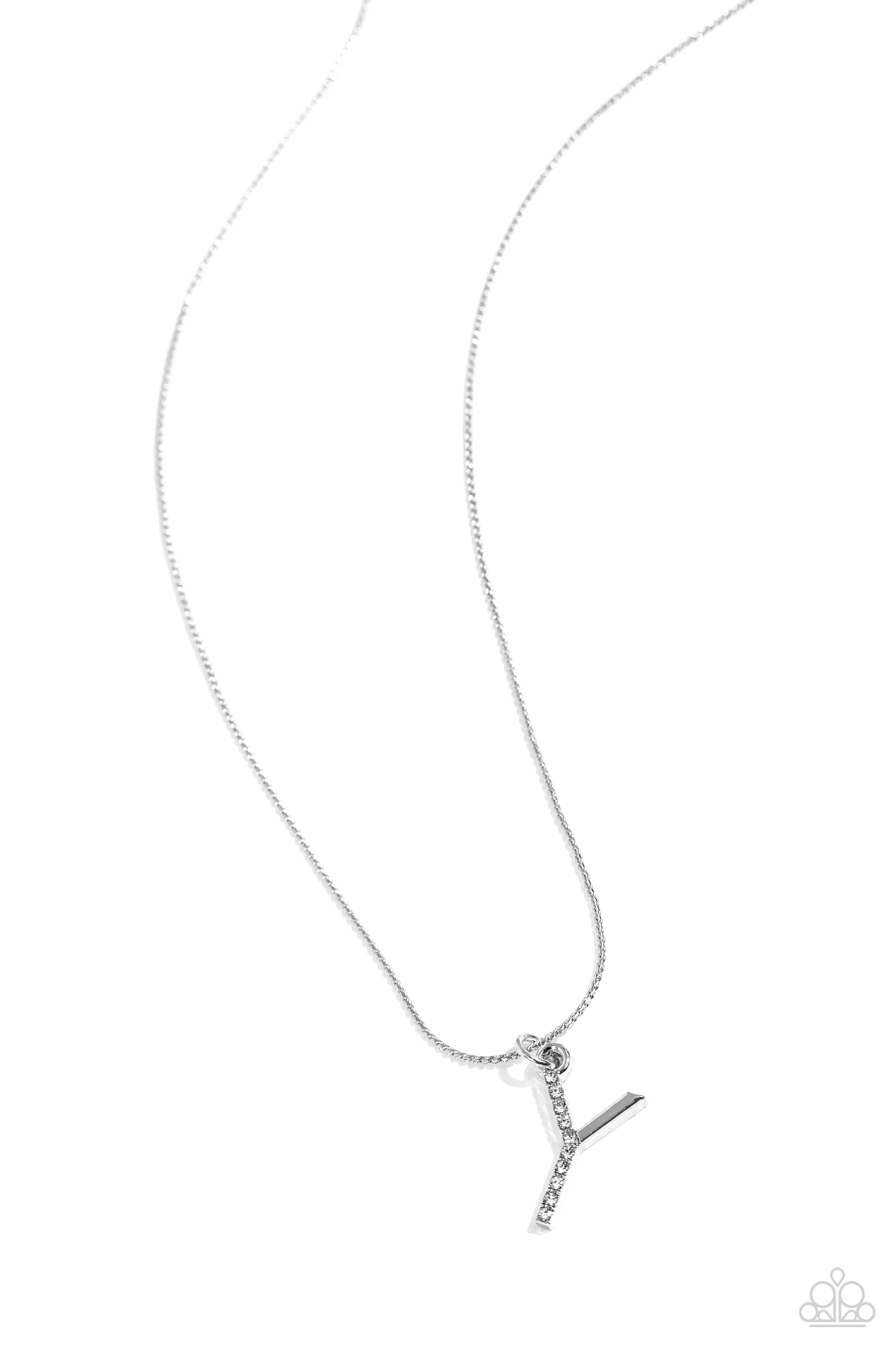 Letter of the Law - white - Y - Paparazzi necklace