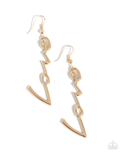 Light-Catching Letters - gold - Paparazzi earrings
