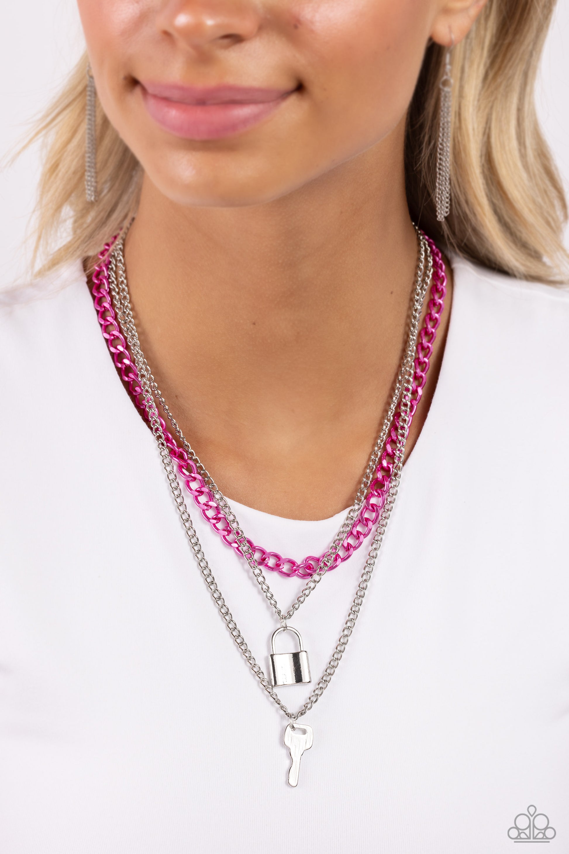 Pink & Silver Lock & Key Necklace
