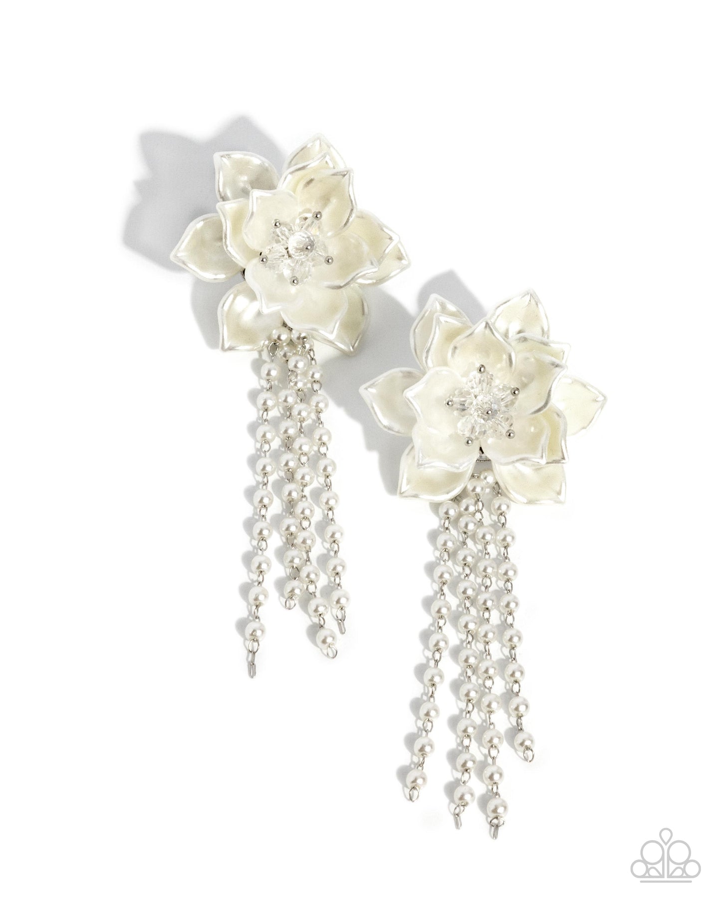 Lotus Length - white - Paparazzi earrings