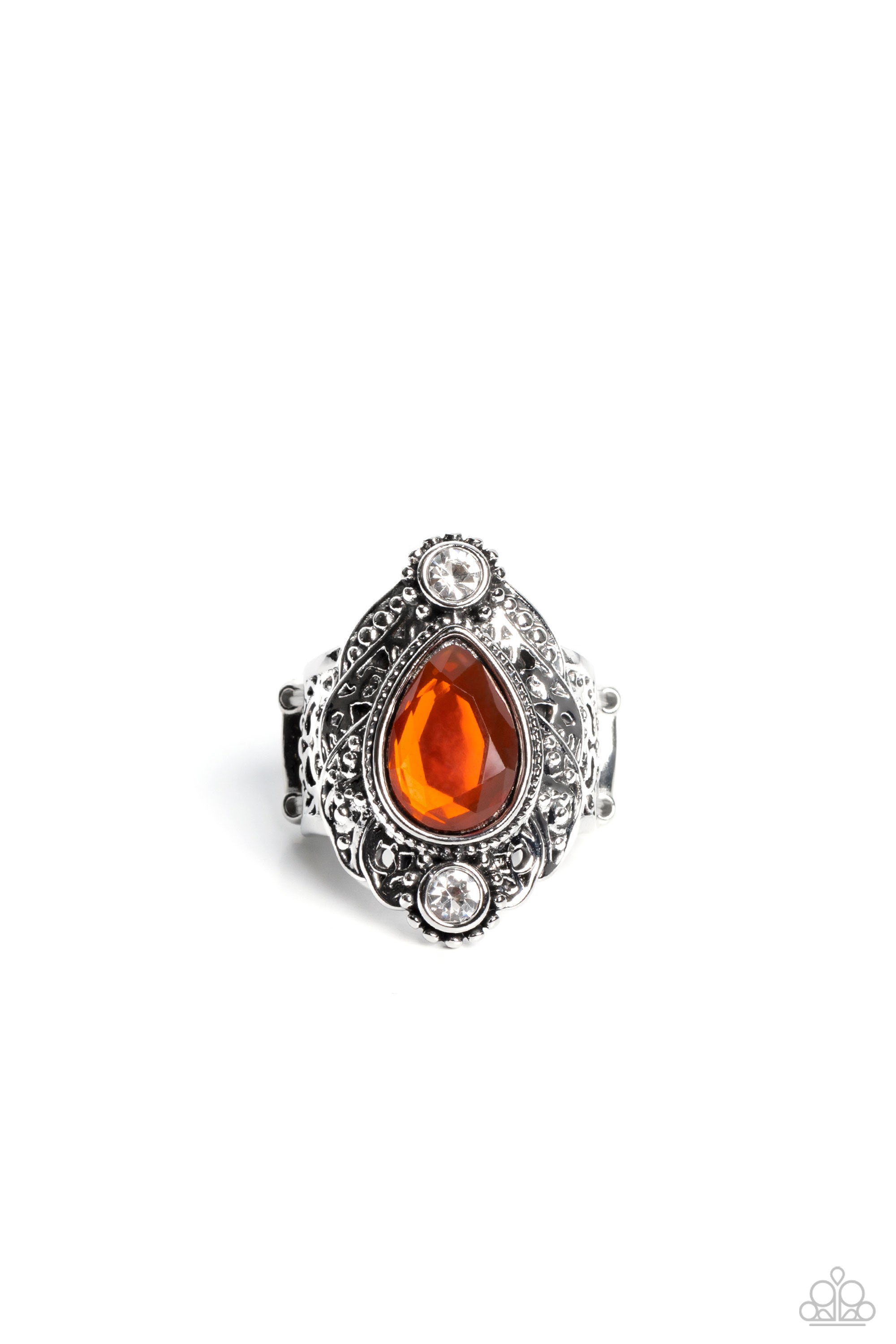 Stretch online Ring, Paparazzi Cats Eye Cadence Orange Teardrop Shape Stones Ring