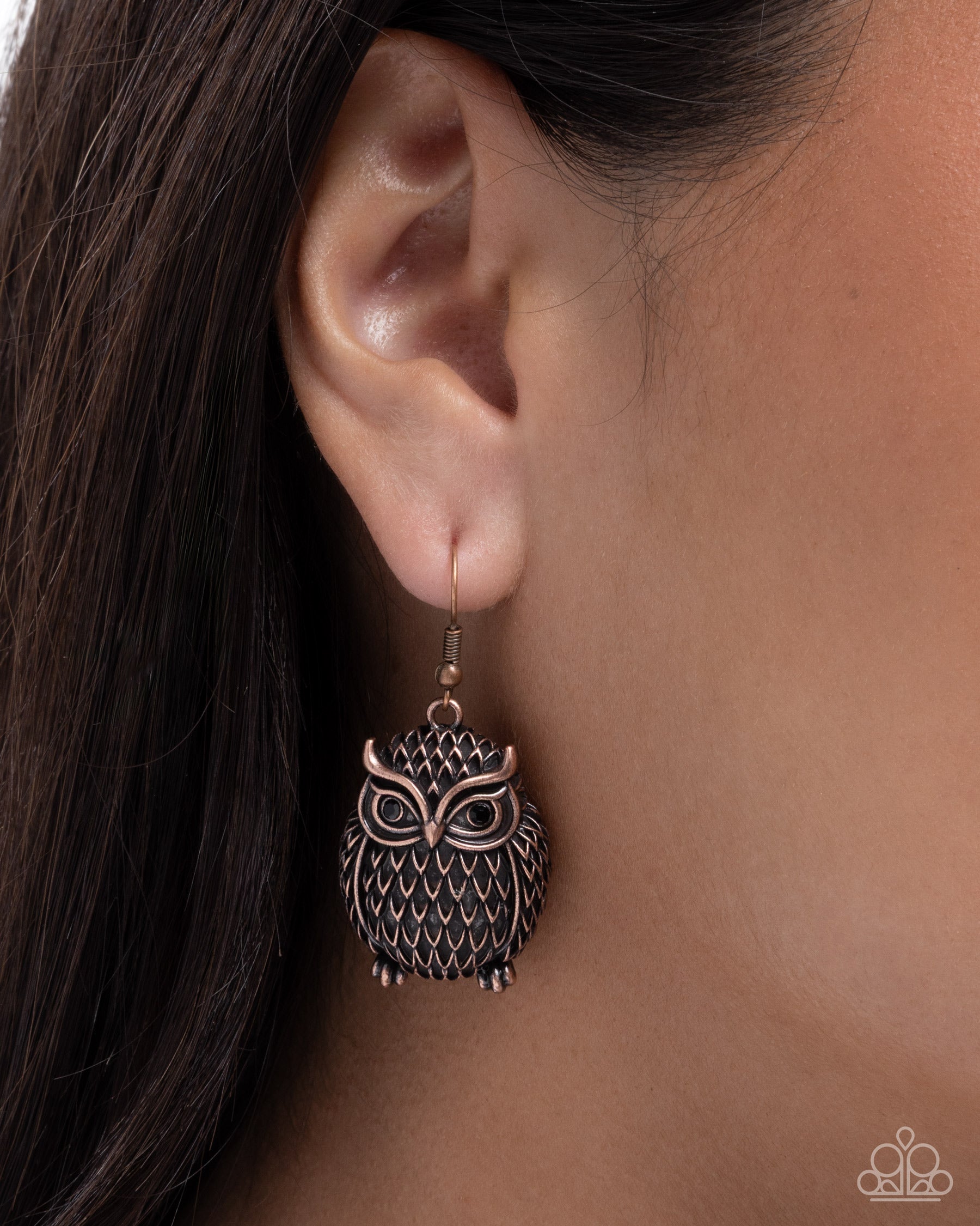 Ostentatious Owl - copper - Paparazzi earrings